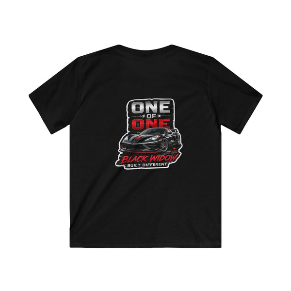 Kids C8 Corvette black tee with sports car design for kids