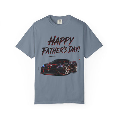 Black Widow Corvette C8 Dad T-shirt with sleek silhouette design on garment-dyed cotton