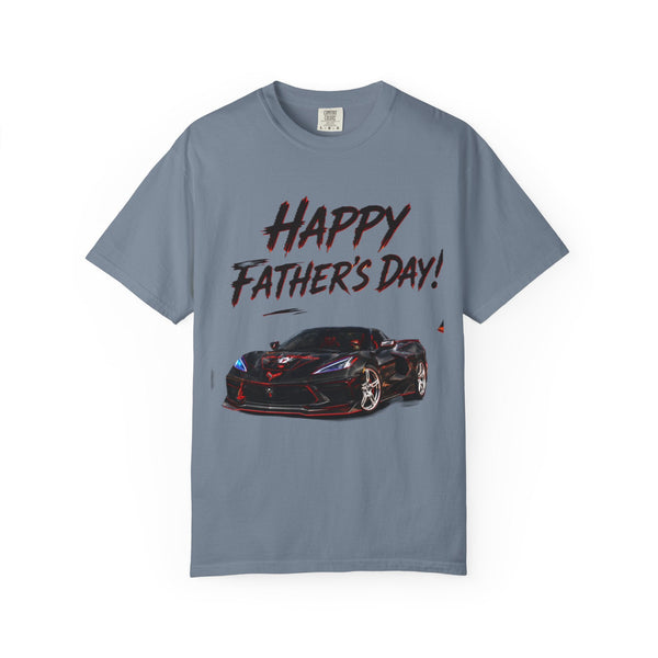 Black Widow Corvette C8 Dad T-shirt with sleek silhouette design on garment-dyed cotton