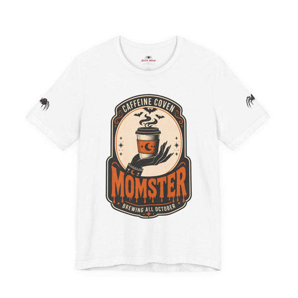 Momster Caffeine Coven Tee | Halloween Mom shirt, spooky pumpkin coffee design