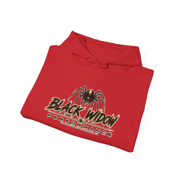 Black Widow Performance Hoodie with bold racing graphics and spider accents