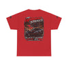 Black Widow Corvette graphic performance tee with vintage muscle car design and detailed rear artwork.