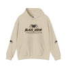 Black Widow Performance Hoodie black heavyweight fleece pullover with racing graphic and spider accents