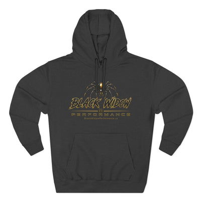 Black Widow Performance Hoodie medium-heavy fleece pullover with spider logo and Game Day racing graphics