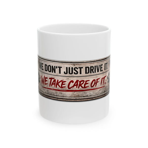 White ceramic mug with colorful custom design, 11oz and 15oz sizes, dishwasher and microwave safe