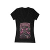 Women's slim-fit pink Corvette Cowgirl V-neck tee with retro car and bow graphic
