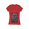 Women’s slim-fit retro pink Corvette Cowgirl V-neck tee with distressed car and bow graphic