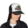 Black Widow Performance Trucker Hat — Retro Skull & Arachnid Mesh Cap
