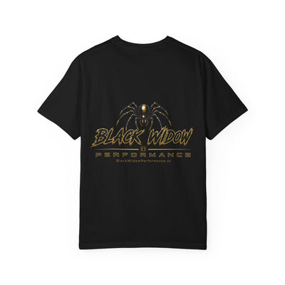 Venom in Motion Corvette C8 T-shirt with black widow and car graphic, heavyweight cotton