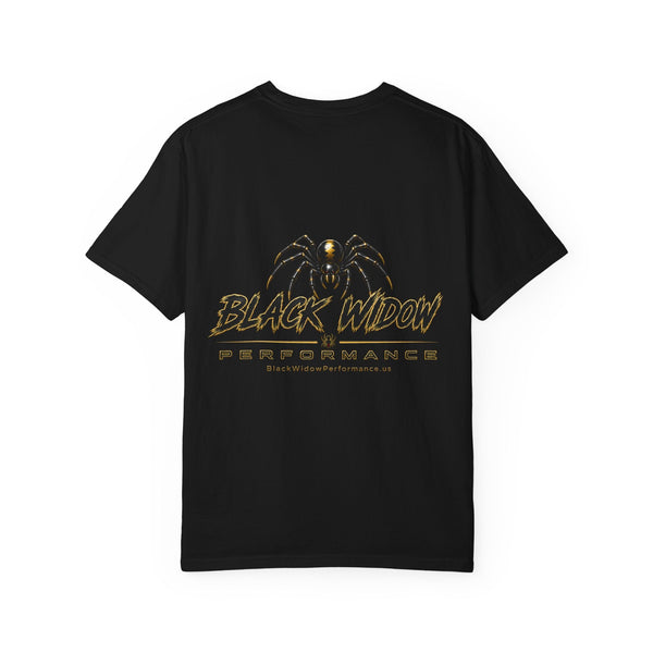 Venom in Motion Corvette C8 T-shirt with black widow and car graphic, heavyweight cotton