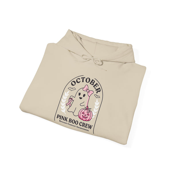 Halloween Ghost Hoodie — "October Pink Boo Crew" Graphic Pullover