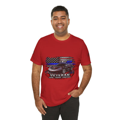 Black Veteran Corvette C8 Tee with Black Widow Performance graphic on breathable cotton shirt
