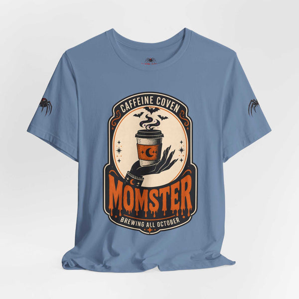 Momster Caffeine Coven Tee | Halloween Mom shirt, spooky pumpkin coffee design