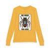 Youth Long Sleeve Tee — 'Be Nice You Jerk' Spider Graphic Front & Black Widow Performance Car Back