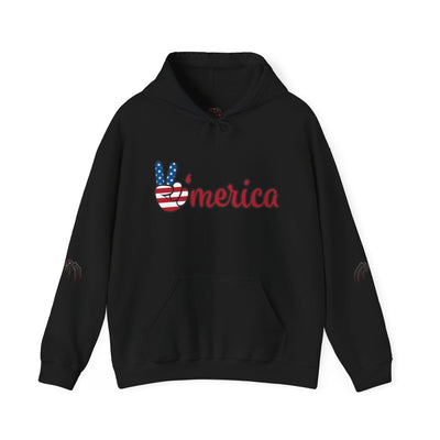 Veteran ’Merica Car Flag Hoodie with patriotic Corvette design and distressed American flag graphics on cozy midweight fabric