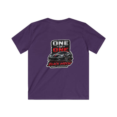 Kids C8 Corvette black tee with sports car design on soft cotton fabric