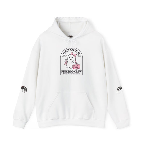 Halloween Ghost Hoodie — "October Pink Boo Crew" Graphic Pullover