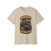 Who Dat? Black Widow heavyweight racing graphic tee with vintage feel and black widow emblem on back