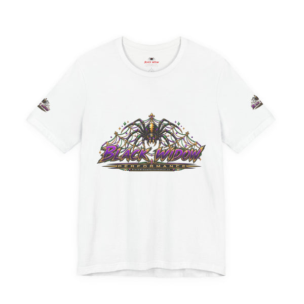 Black Widow Mardi Gras Tee — Vintage Spider Performance Graphic T-Shirt