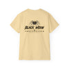 Black heavyweight Who Dat? Black Widow racing graphic tee with vintage feel and bold chest print
