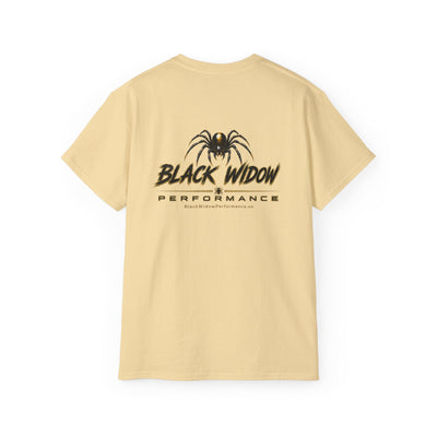 Black heavyweight Who Dat? Black Widow racing graphic tee with vintage feel and bold chest print