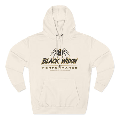 Black Widow Performance Hoodie medium-heavy fleece pullover with adjustable hood and kangaroo pocket featuring motorsport spider logo and bold Game Day graphics