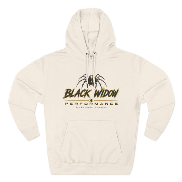 Black Widow Performance Hoodie medium-heavy fleece pullover with adjustable hood and kangaroo pocket featuring motorsport spider logo and bold Game Day graphics