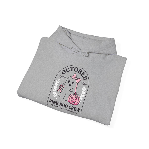 Halloween Ghost Hoodie — "October Pink Boo Crew" Graphic Pullover