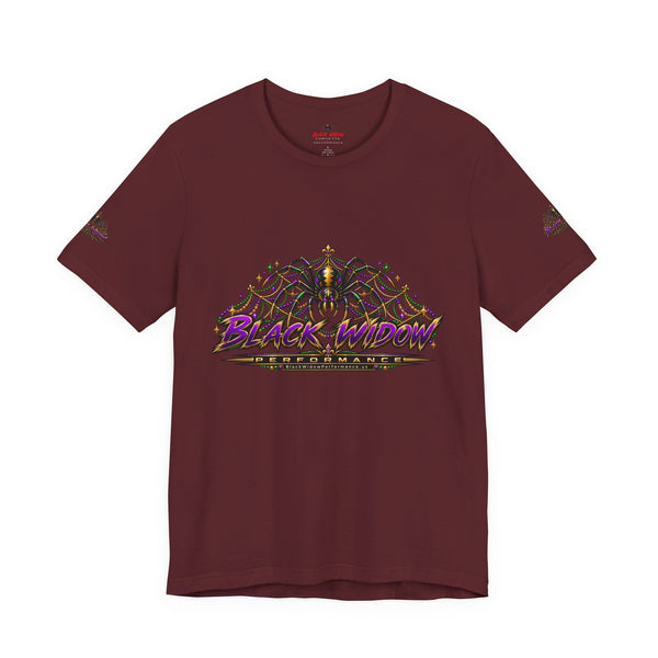 Black Widow Mardi Gras Tee — Vintage Spider Performance Graphic T-Shirt