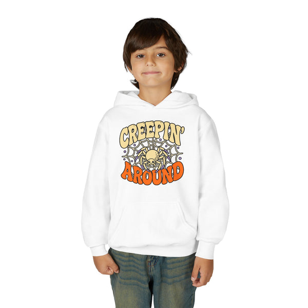Youth Hoodie – "Creepin' Around" Halloween Spider Skull Design