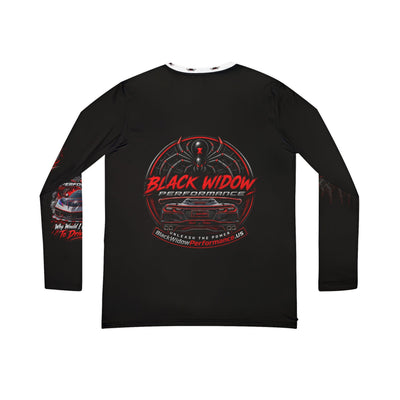 Black Widow V-neck long sleeve shirt with racing car graphic and bold One of One badge