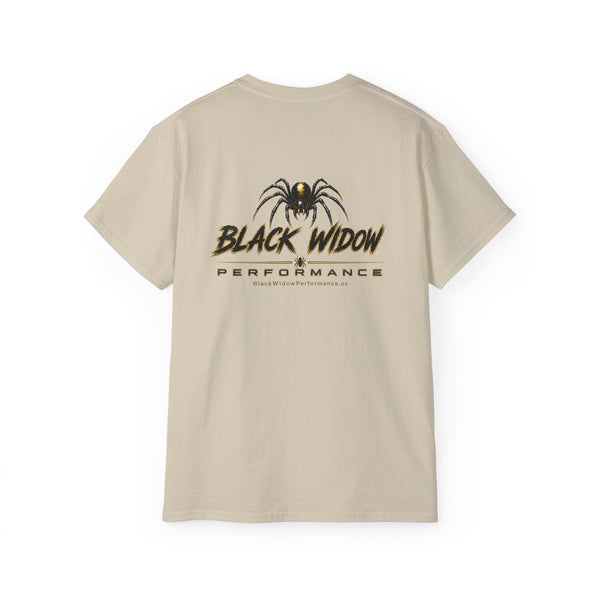 Who Dat? Black Widow heavyweight racing graphic tee with vintage look and bold logo