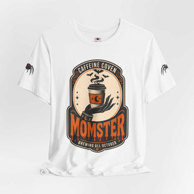 Momster Caffeine Coven Tee | Halloween Mom shirt, spooky pumpkin coffee design