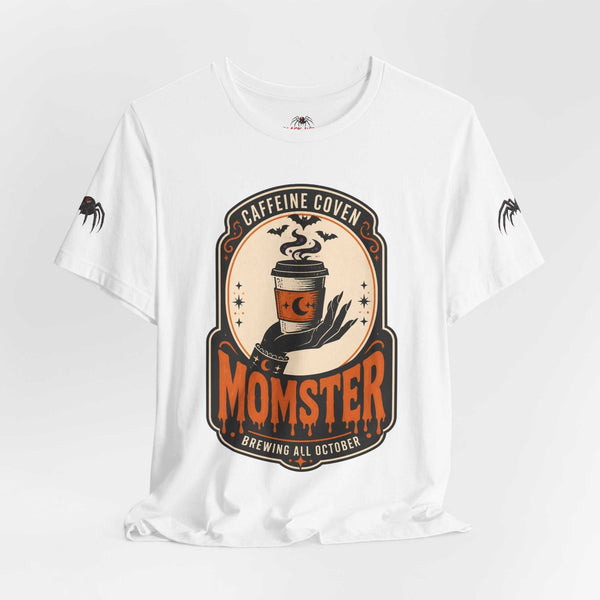 Momster Caffeine Coven Tee | Halloween Mom shirt, spooky pumpkin coffee design