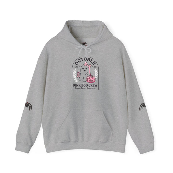Halloween Ghost Hoodie — "October Pink Boo Crew" Graphic Pullover