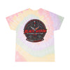 Black Widow Corvette 50th Spiral Tie-Dye Tee with black-centered spiral and vintage fade design