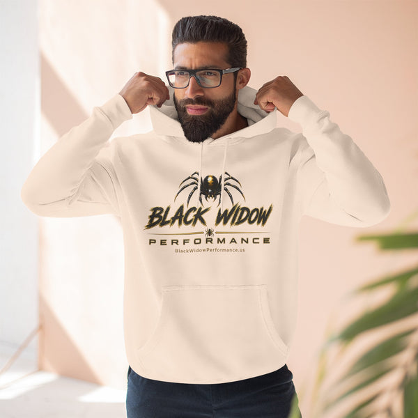 Black Widow Performance Hoodie with spider logo and bold Game Day Racing graphics, adjustable hood, and kangaroo pocket