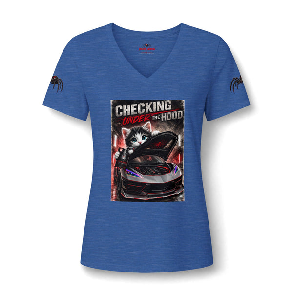 Checking Under the Hood Tee — Women's V-Neck Cat