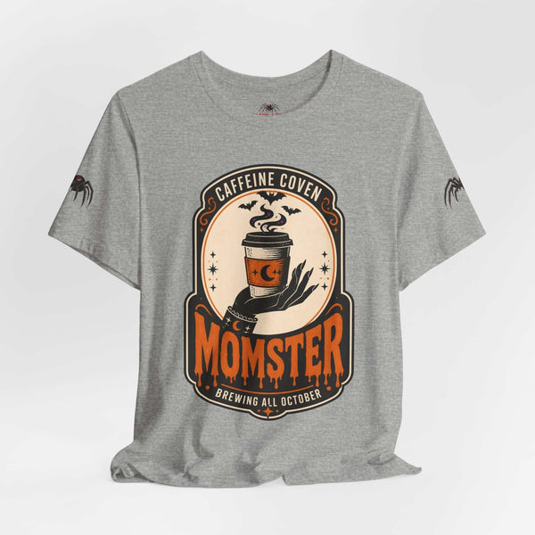 Momster Caffeine Coven Tee | Halloween Mom shirt, spooky pumpkin coffee design