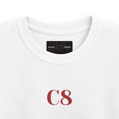 Kids C8 Corvette black kids tee with sports car graphic and lightweight cotton fabric