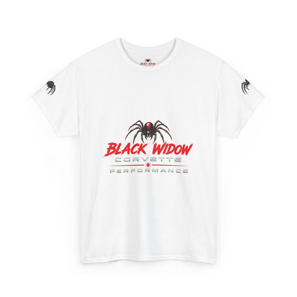 Black Widow Corvette graphic tee with vintage muscle car design and moonlit race scene