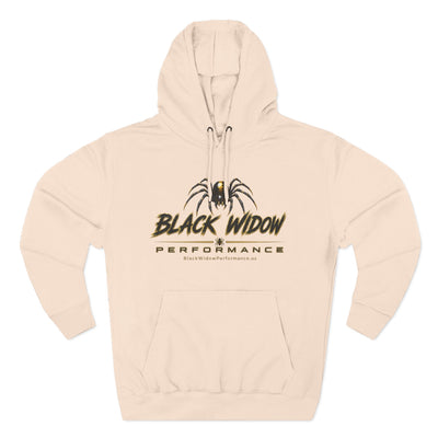 Black Widow Performance Hoodie black fleece pullover with spider logo and bold Game Day racing graphics