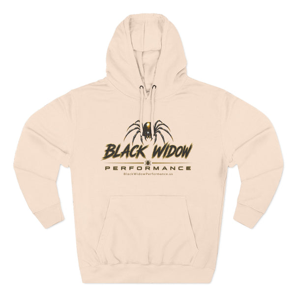 Black Widow Performance Hoodie black fleece pullover with spider logo and bold Game Day racing graphics