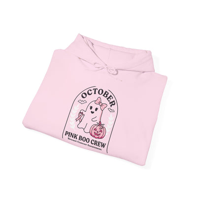 Halloween Ghost Hoodie — "October Pink Boo Crew" Graphic Pullover