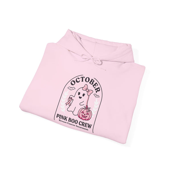 Halloween Ghost Hoodie — "October Pink Boo Crew" Graphic Pullover