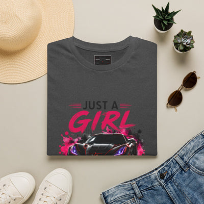 Girls Drive Fast Too Corvette C8 T-shirt with bold chest print on lightweight cotton fabric