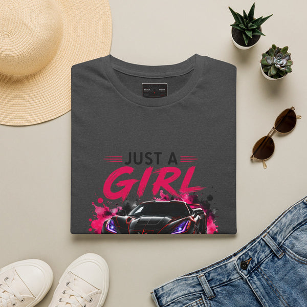 Girls Drive Fast Too Corvette C8 T-shirt with bold chest print on lightweight cotton fabric