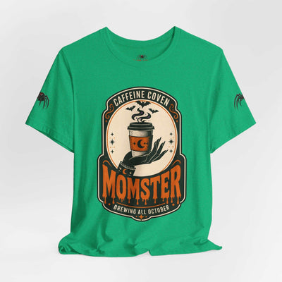 Momster Caffeine Coven Tee | Halloween Mom shirt, spooky pumpkin coffee design