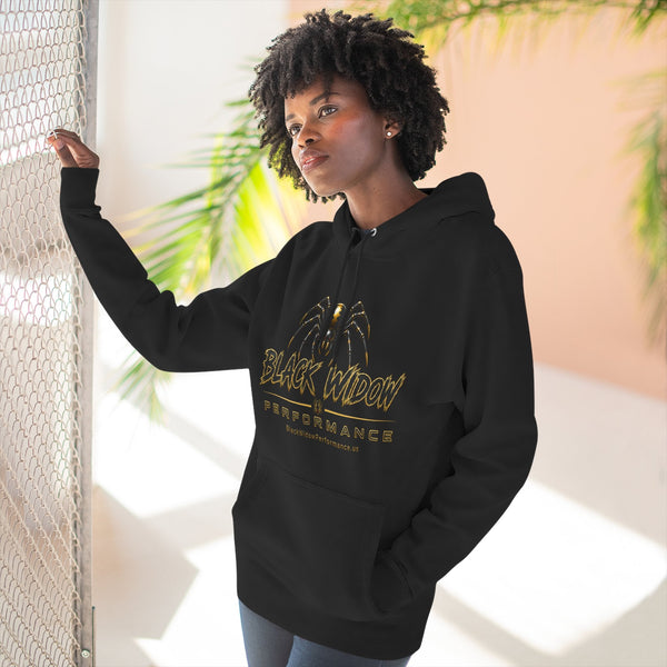 Black Widow Performance Hoodie with spider logo and Game Day Racing graphics on black fleece pullover