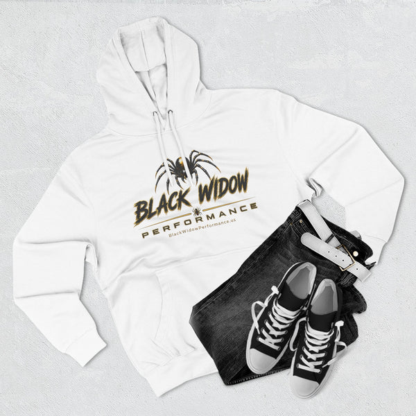 Black Widow Performance Hoodie in black with spider logo and bold Game Day Racing print